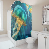 Blauwe en groene kwal douchegordijn (In situ)