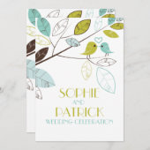 Blauwe en groene lovevogels en uitnodiging tot wed (Voorkant / Achterkant)