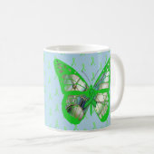 Blauwe en groene Lyme Ziekte Bewustzijn Vlinder Koffiemok (Voorkant rechts)