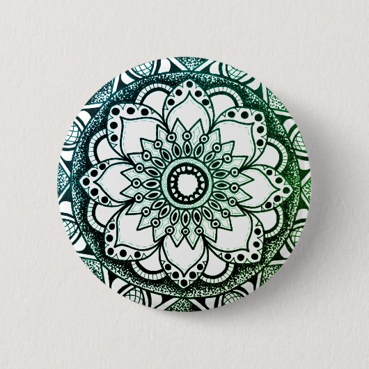 Blauwe en groene Mandala Button (Voorkant)
