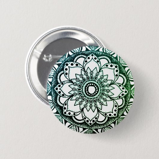 Blauwe en groene Mandala Button (Voorkant /achterkant)