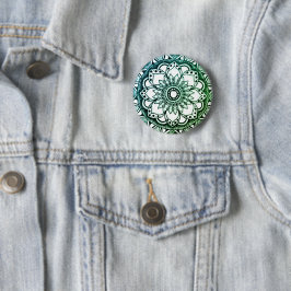 Blauwe en groene Mandala Button