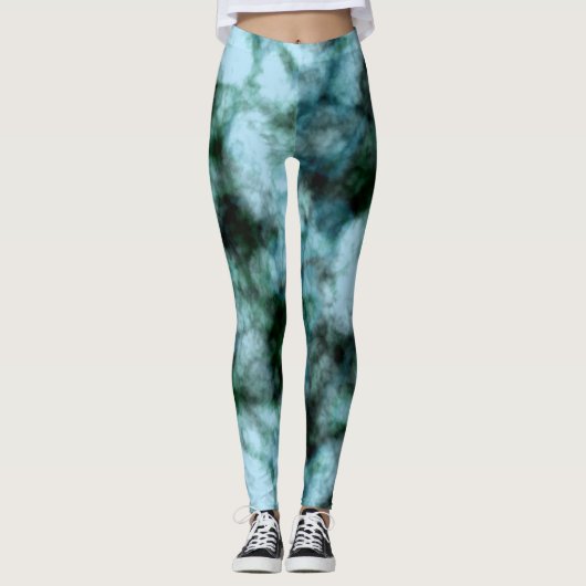 Blauwe en groene marmer leggings (Voorkant)