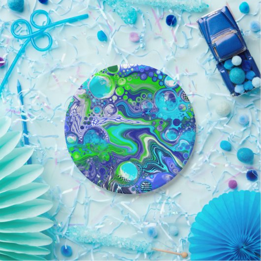Blauwe en groene marmer Swirls Birthday Party Papieren Bordje (Feest)