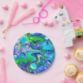 Blauwe en groene marmer Swirls Birthday Party Papieren Bordje (Feest)
