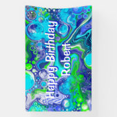 Blauwe en groene marmer Swirls Birthday Party Spandoek (Verticaal)