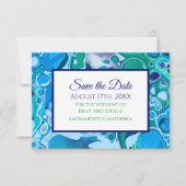 Blauwe en groene marmer Wedding Save the Date RSVP Kaartje (Voorkant)