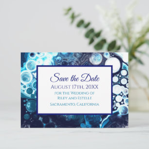 Blauwe en groene marmer Wedding Save the Date RSVP Kaartje