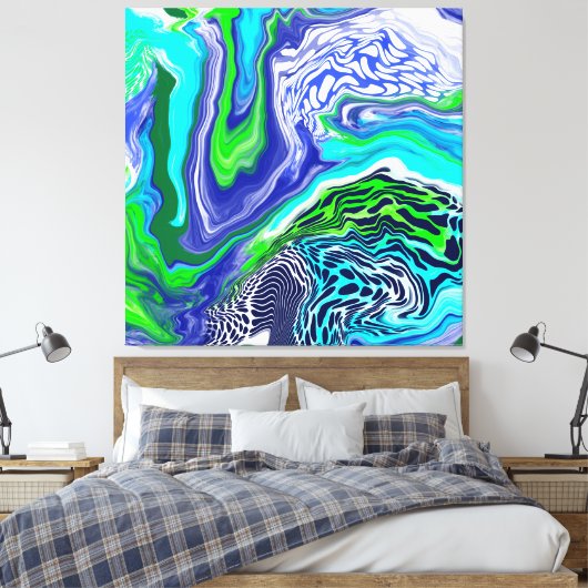 Blauwe en groene marmertruien canvas afdruk (Insitu (Slaapkamer))