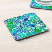Blauwe en groene marmervochtige kunst Abstract Bier Onderzetter (Linkerzijde)