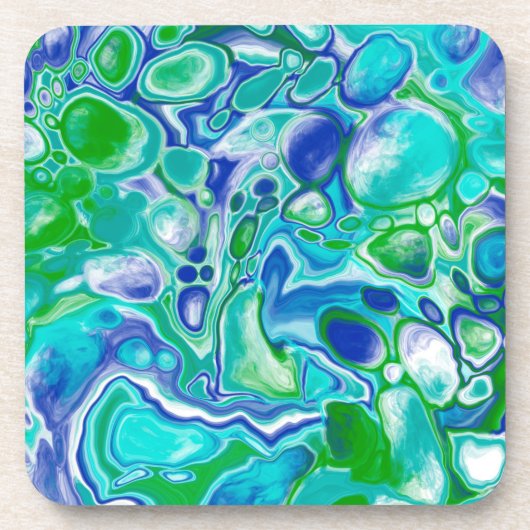 Blauwe en groene marmervochtige kunst Abstract Bier Onderzetter (Voorkant)