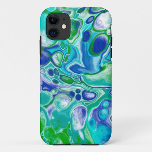 Blauwe en groene marmervochtige kunst Abstract Case-Mate iPhone Case (Achterkant)
