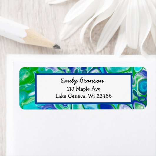 Blauwe en groene marmervochtige kunst Abstract Etiket (Insitu)