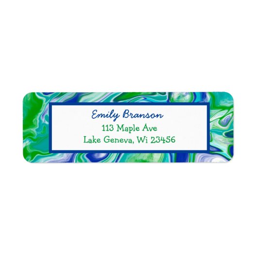 Blauwe en groene marmervochtige kunst Abstract Etiket (Voorkant)