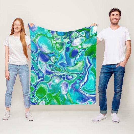 Blauwe en groene marmervochtige kunst Abstract Fleece Deken (In situ)