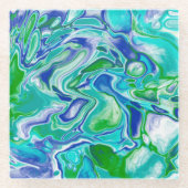 Blauwe en groene marmervochtige kunst Abstract Glazen Onderzetter (Voorkant)