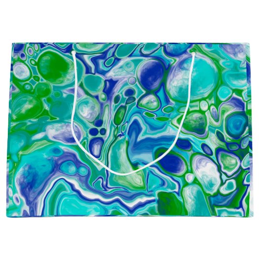 Blauwe en groene marmervochtige kunst Abstract Groot Cadeauzakje (Voorkant)