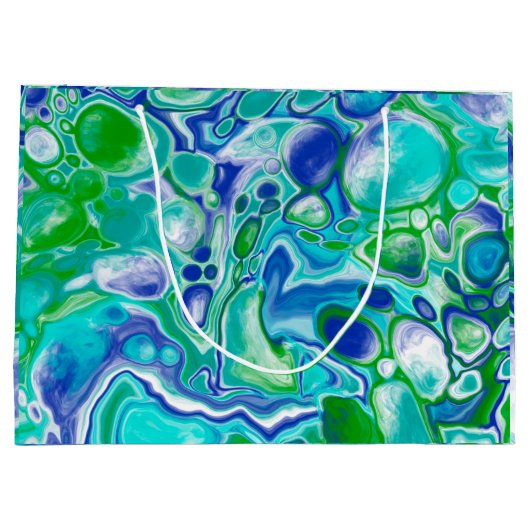 Blauwe en groene marmervochtige kunst Abstract Groot Cadeauzakje (Achterkant)