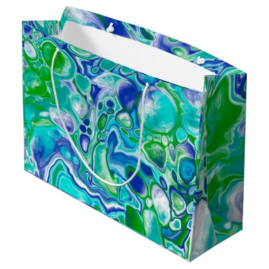 Blauwe en groene marmervochtige kunst Abstract Groot Cadeauzakje (Achterkant Gekanteld)