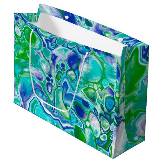 Blauwe en groene marmervochtige kunst Abstract Groot Cadeauzakje (Voorkant Gekanteld)