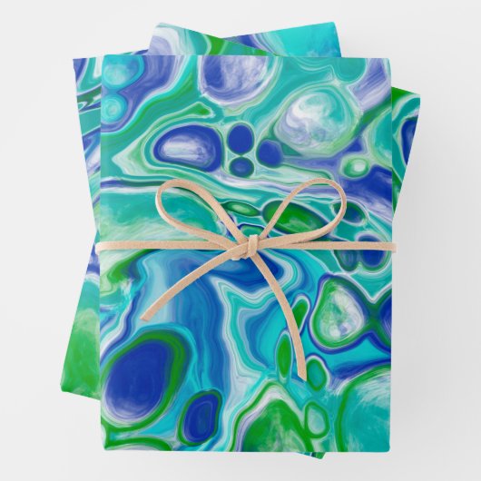 Blauwe en groene marmervochtige kunst Abstract Inpakpapier Vel (In situ)