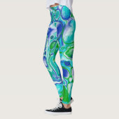 Blauwe en groene marmervochtige kunst Abstract Leggings (Links)