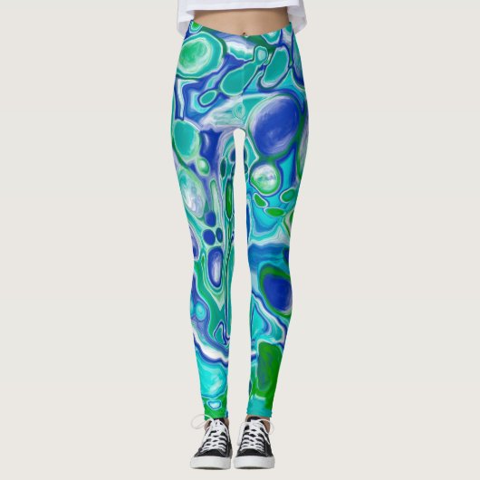 Blauwe en groene marmervochtige kunst Abstract Leggings (Voorkant)