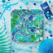 Blauwe en groene marmervochtige kunst Abstract Papieren Bordje (Feest)