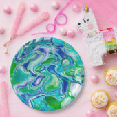 Blauwe en groene marmervochtige kunst Abstract Papieren Bordje (Feest)