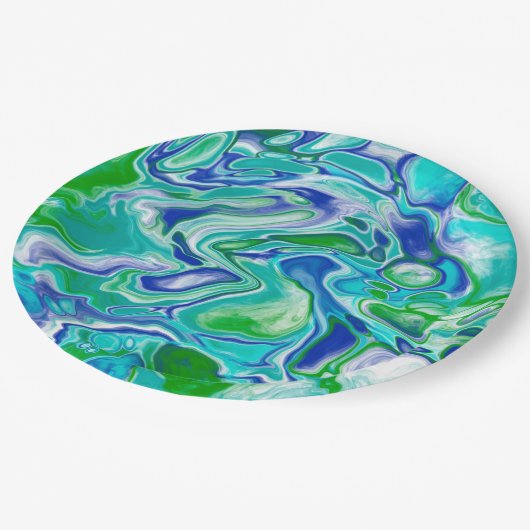 Blauwe en groene marmervochtige kunst Abstract Papieren Bordje (Gekanteld)