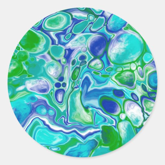 Blauwe en groene marmervochtige kunst Abstract Ronde Sticker (Voorkant)