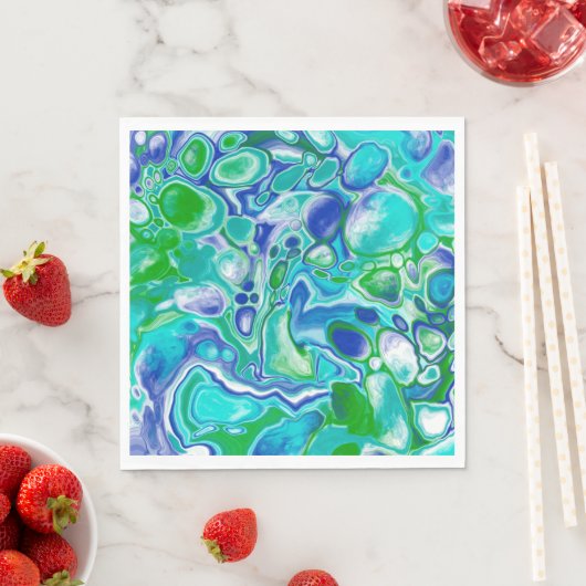 Blauwe en groene marmervochtige kunst Abstract Servet (Insitu)