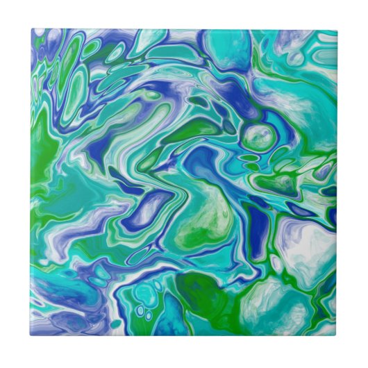 Blauwe en groene marmervochtige kunst Abstract Tegeltje (Voorkant)