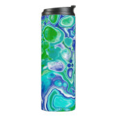 Blauwe en groene marmervochtige kunst Abstract Thermosbeker (Gedraaid links)