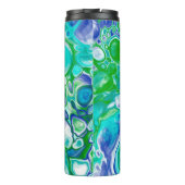 Blauwe en groene marmervochtige kunst Abstract Thermosbeker (Achterkant)