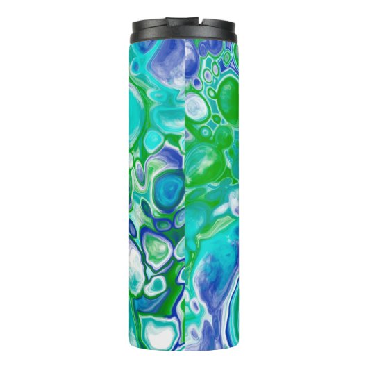 Blauwe en groene marmervochtige kunst Abstract Thermosbeker (Achterkant)