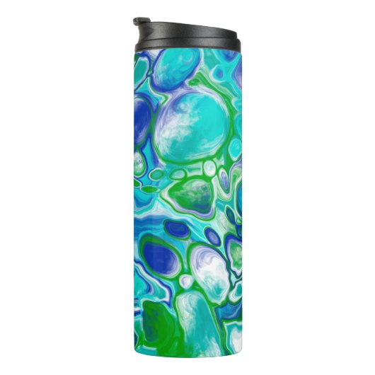 Blauwe en groene marmervochtige kunst Abstract Thermosbeker (Geroteerd rechts)