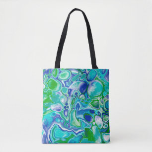 Blauwe en groene marmervochtige kunst Abstract Tote Bag