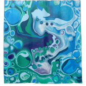 Blauwe en groene marmervochtige kunst douchegordijn (Voorkant)
