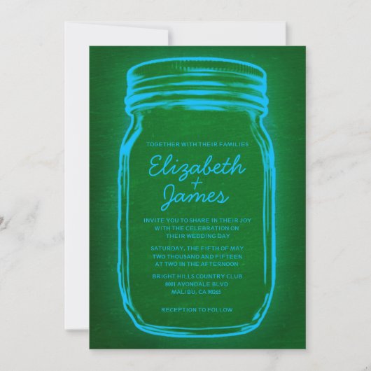 Blauwe en groene Mason Jar Wedding Invitations Kaart (Voorkant)