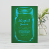 Blauwe en groene Mason Jar Wedding Invitations Kaart (Staand voorkant)