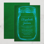 Blauwe en groene Mason Jar Wedding Invitations Kaart (Voorkant / Achterkant)