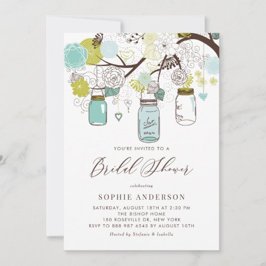 Blauwe en groene Mason Jars Vrijgezellenfeest Kaart (Voorkant)