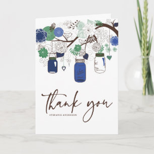 Blauwe en groene Mason Jars Wedding Hartelijk dank Bedankkaart