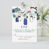 Blauwe en groene Mason-pot RSVP-huwelijksuitnodigi RSVP Kaartje (Staand voorkant)