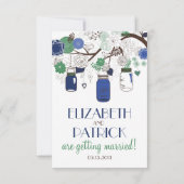 Blauwe en groene Mason-pot RSVP-huwelijksuitnodigi RSVP Kaartje (Achterkant)