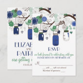Blauwe en groene Mason-pot RSVP-huwelijksuitnodigi RSVP Kaartje (Voorkant / Achterkant)
