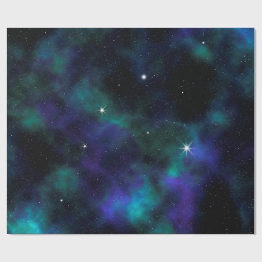 Blauwe en groene melkweg cadeaupapier (Vlak)