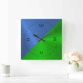 Blauwe en groene metalen achtergrond vierkante klok (Huis)