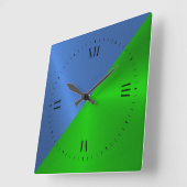 Blauwe en groene metalen achtergrond vierkante klok (Hoek)
